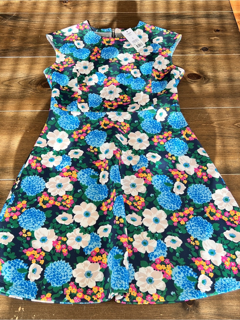 Carven - Cap Sleeve Floral Fit and Flare Dress-size large